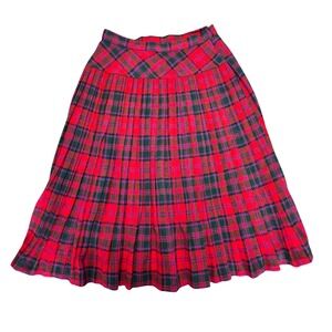 ILGWU Union Made Vintage Wool Plaid Pleated Skirt Red Tartan Size 6